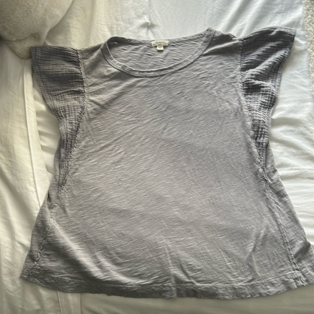 Dylan Cotton Gauze Capped Sleeve Short Sleeve Gray Tee Shirt